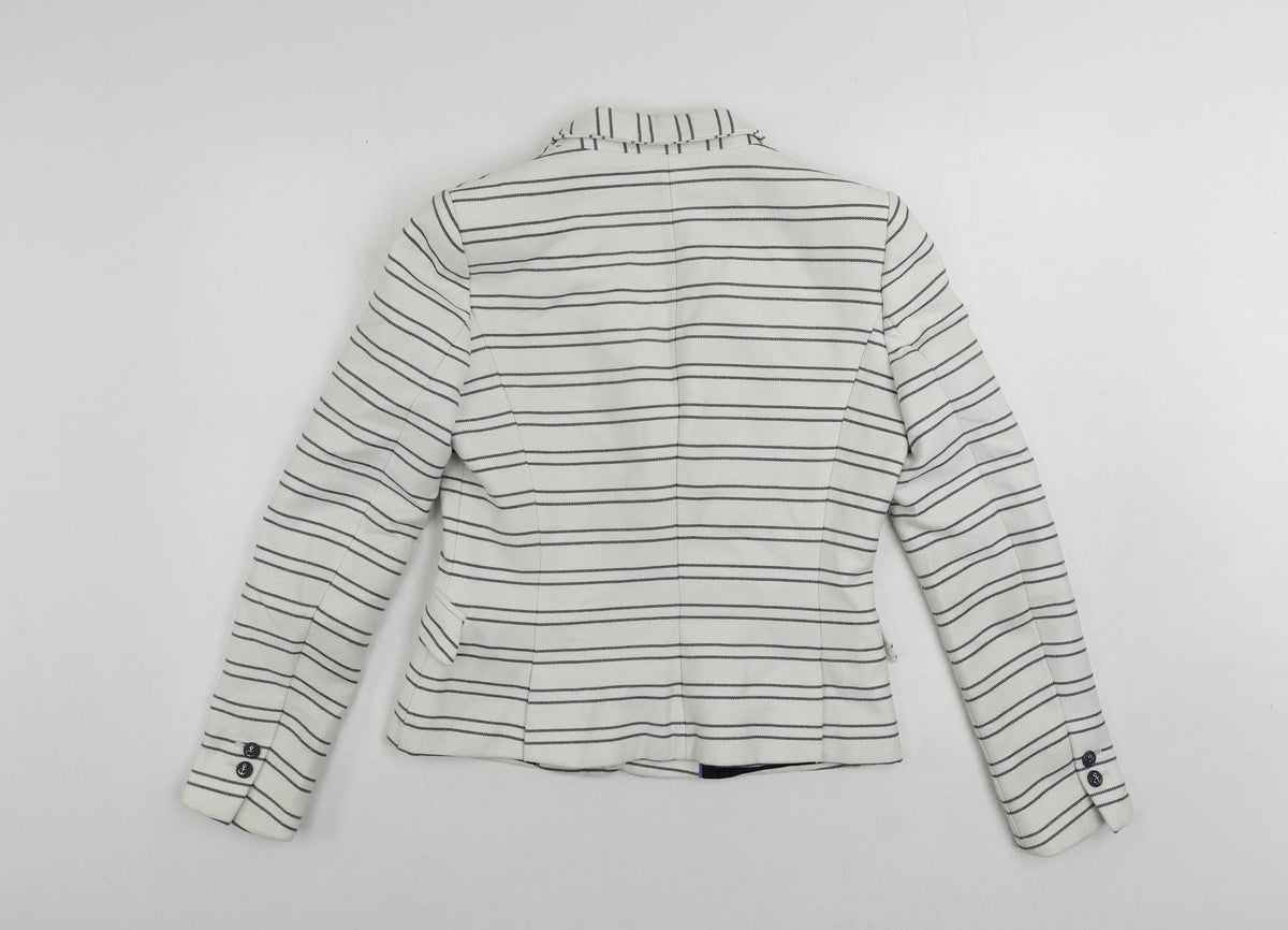 Zara Womens White Striped Jacket Blazer Size M Button