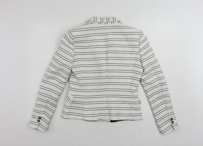 Zara Womens White Striped Jacket Blazer Size M Button