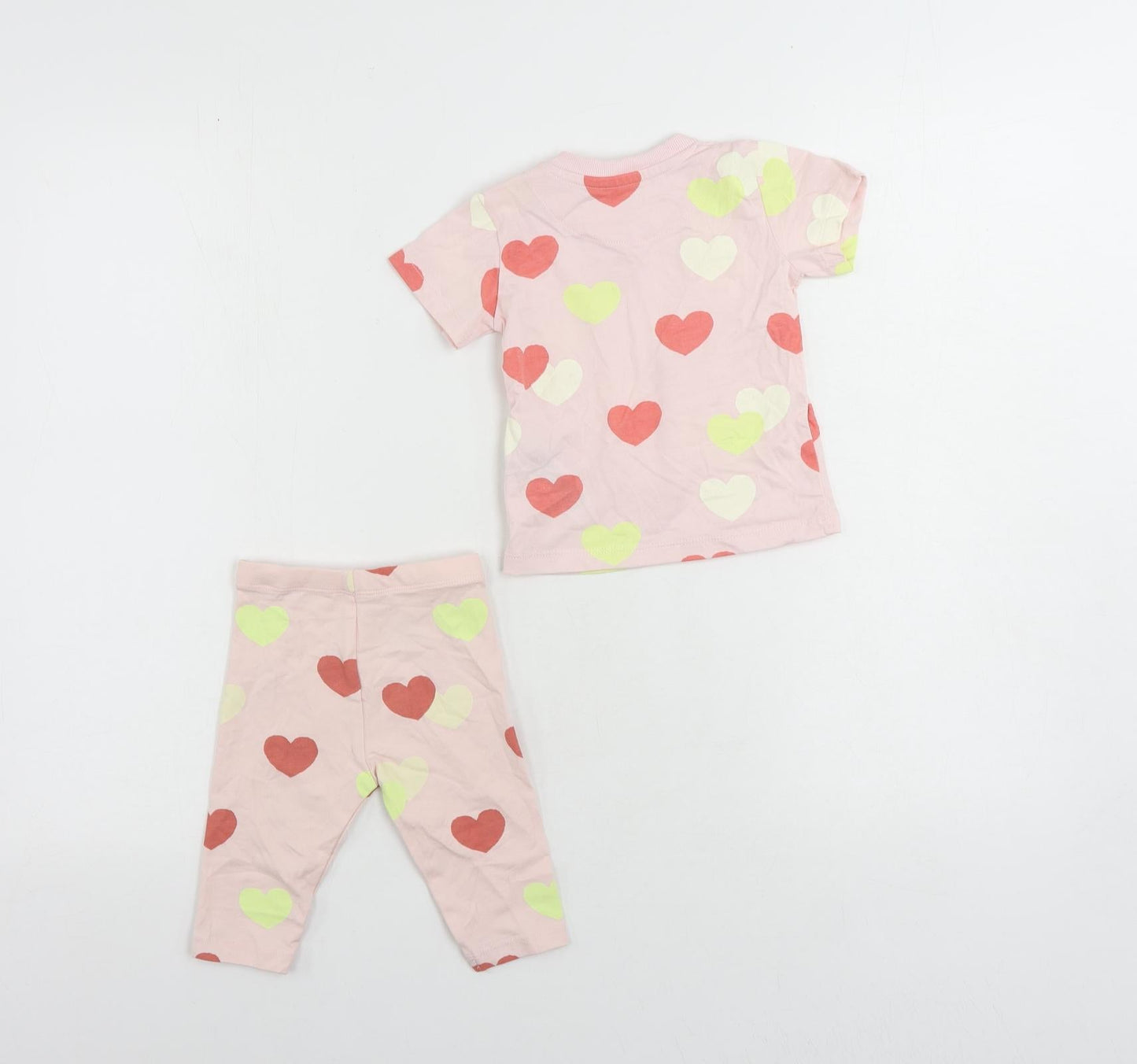 Marks and Spencer Girls Pink Geometric Cotton Trousers Set Outfit/Set Size 3-6 Months - Heart Pattern