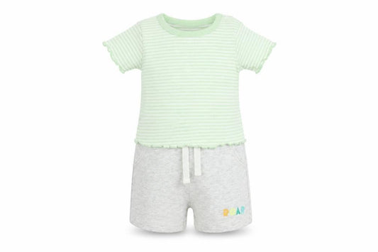 Marks & Spencer Baby Green Striped Cotton Shorts Set Outfit/Set Size 3-6 Months Pullover