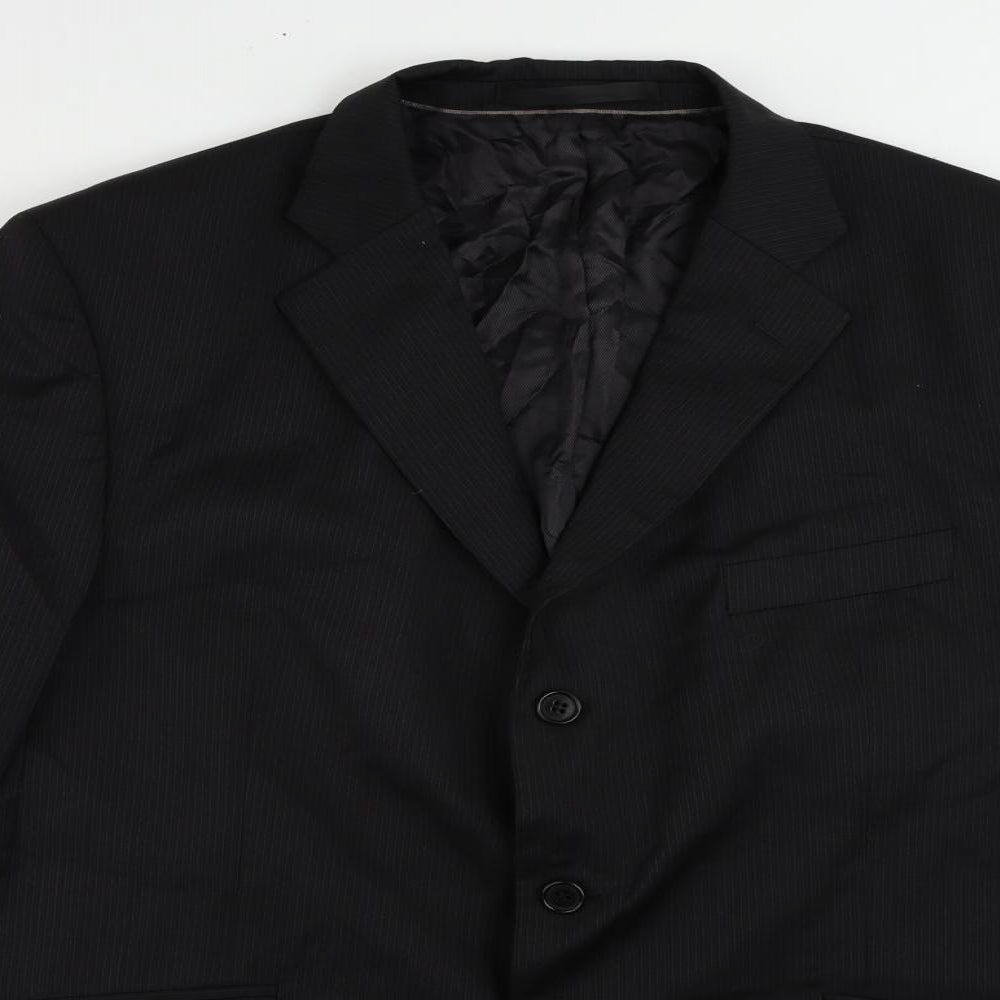 Marks and Spencer Mens Black Striped Wool Jacket Suit Jacket Size 44 Regular