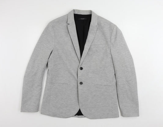 Zara Mens Grey Polyester Jacket Blazer Size 40 Regular