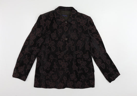 Adolfo Dominguez Womens Purple Floral Jacket Blazer Size 12 Button