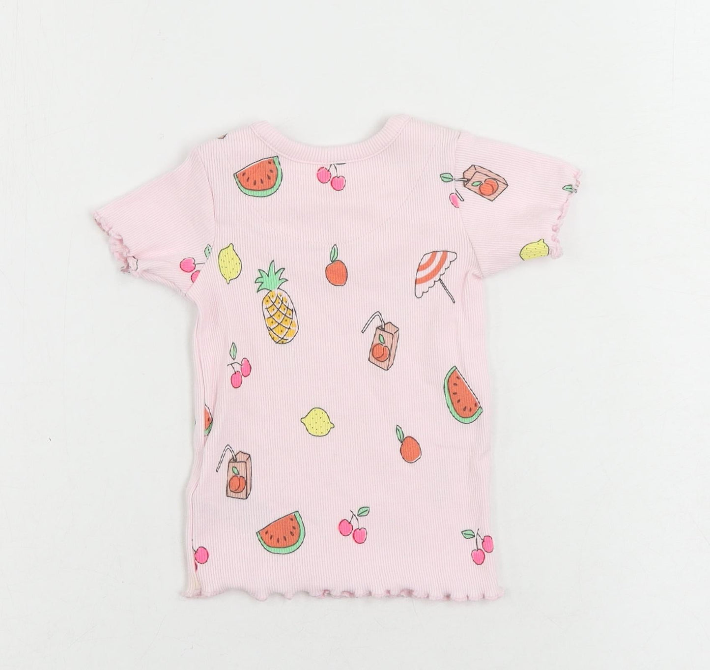Marks and Spencer Baby Pink Geometric Cotton Pullover T-Shirt Size 3-6 Months Crew Neck - Fruits