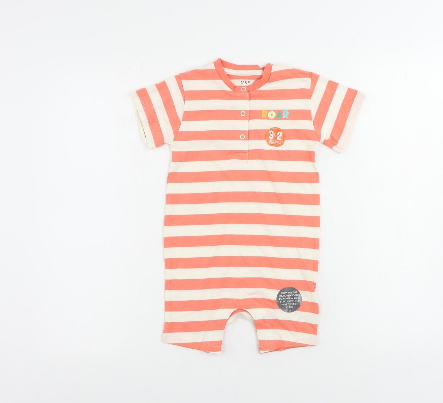 Marks and Spencer Girls Pink Striped Cotton Romper One-Piece Size 2-3 Years Snap