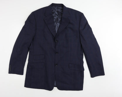 Preloved Racing Green Mens Blue Plaid Wool Jacket Suit Jacket Size 44 Regular - Front
