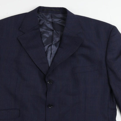 Preloved Racing Green Mens Blue Plaid Wool Jacket Suit Jacket Size 44 Regular - Detail
