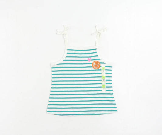 Marks and Spencer Girls Green Striped Cotton Camisole Tank Size 2-3 Years Square Neck Pullover