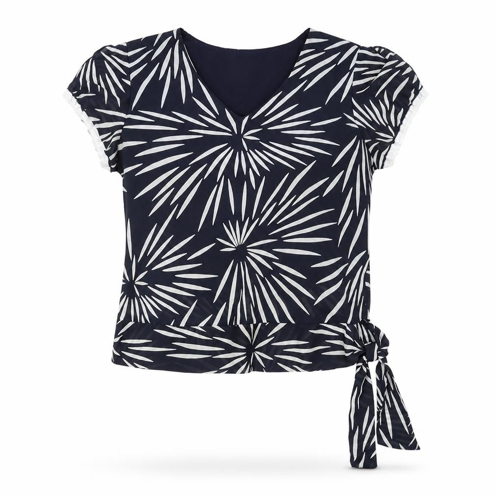 Victoria Taylor Womens Blue Geometric Polyester Basic T-Shirt Size 16 Round Neck
