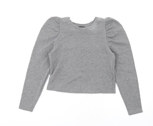 Zara Womens Grey Polyester Pullover Sweatshirt Size S Pullover - Puff Sleeve