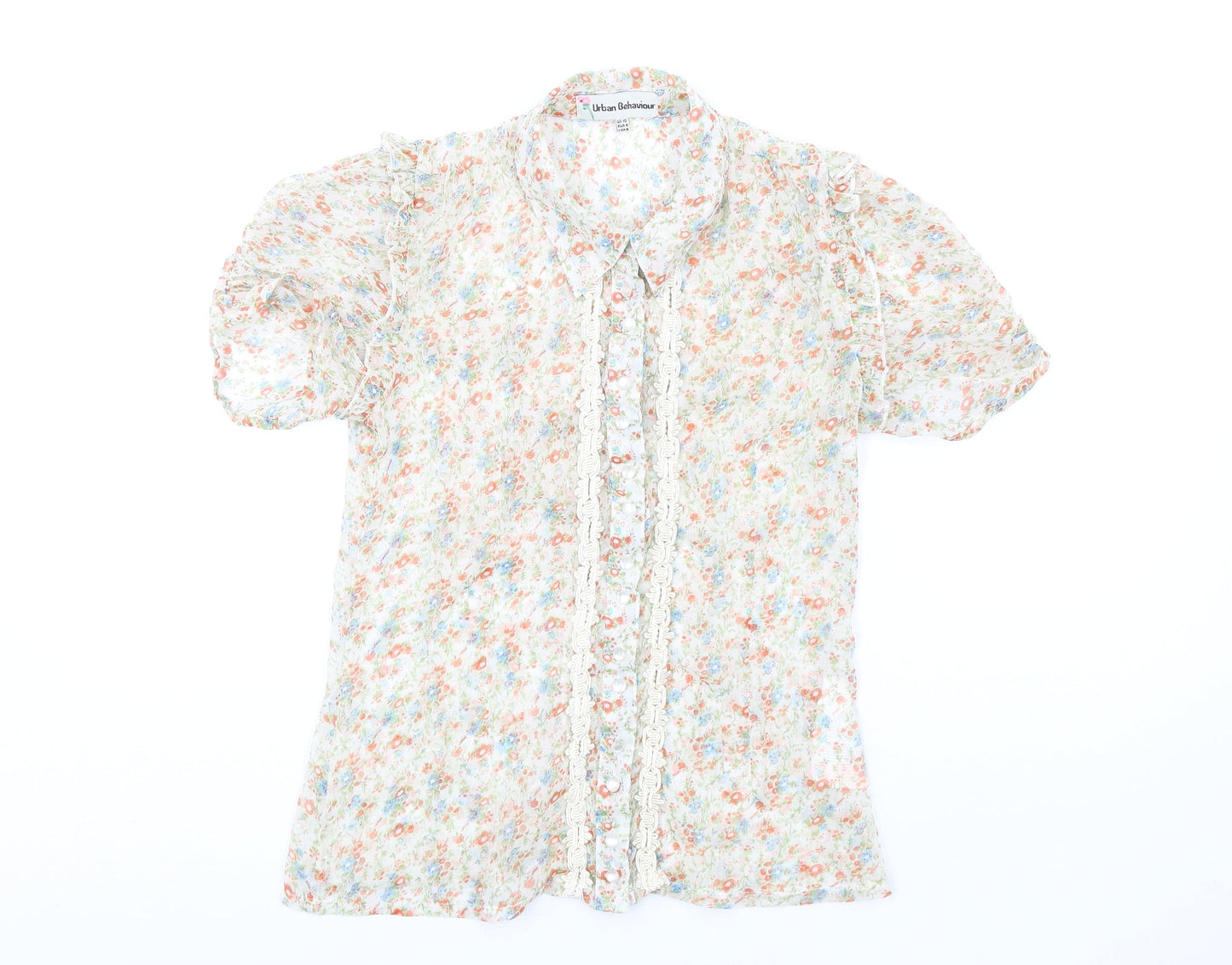 Urban Behavior Womens Multicoloured Floral Polyester Basic Button-Up Size 10 Collared