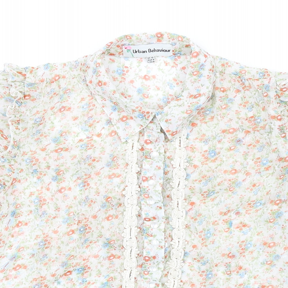 Urban Behavior Womens Multicoloured Floral Polyester Basic Button-Up Size 10 Collared