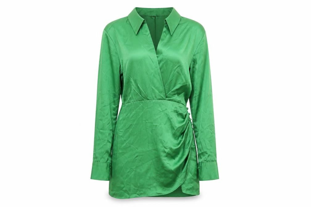 Zara Womens Green Polyester Shirt Dress Size S Collared Zip
