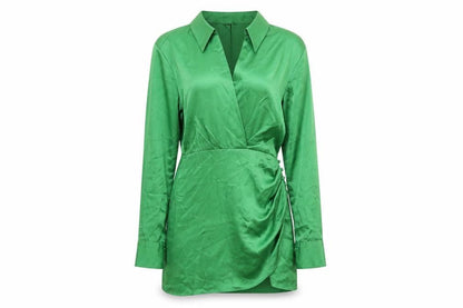 Zara Womens Green Polyester Shirt Dress Size S Collared Zip
