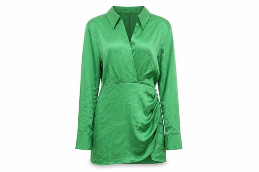 Zara Womens Green Polyester Shirt Dress Size S Collared Zip