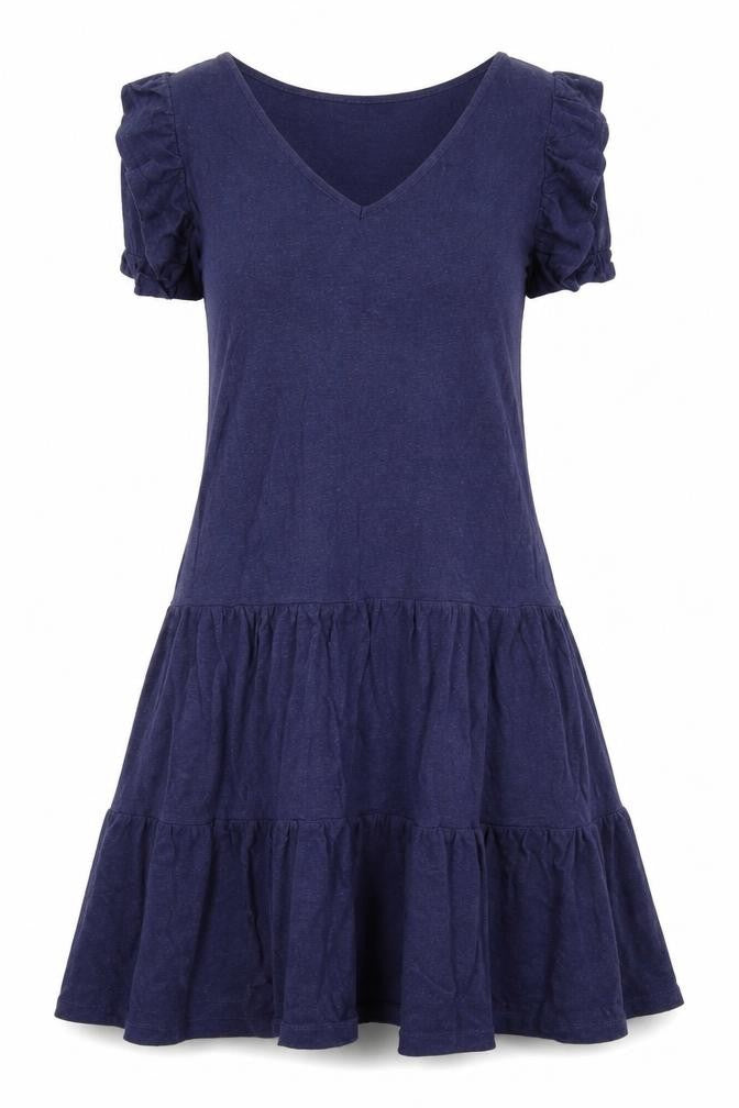 NEXT Womens Blue Linen A-Line Size 10 V-Neck Pullover