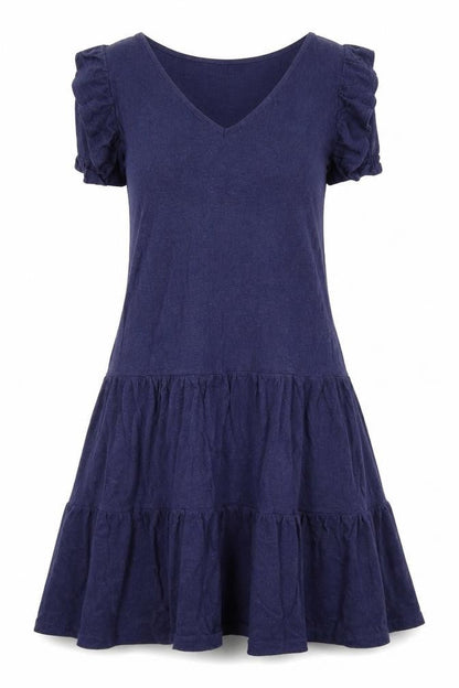 Next Womens Blue Linen A-Line Size 10 V-Neck Pullover
