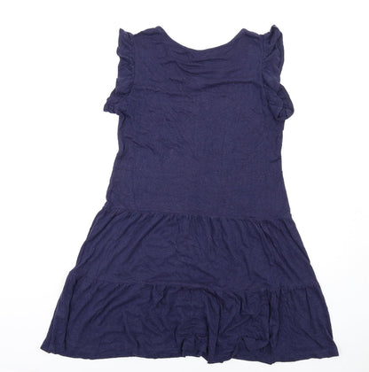 Next Womens Blue Linen A-Line Size 10 V-Neck Pullover