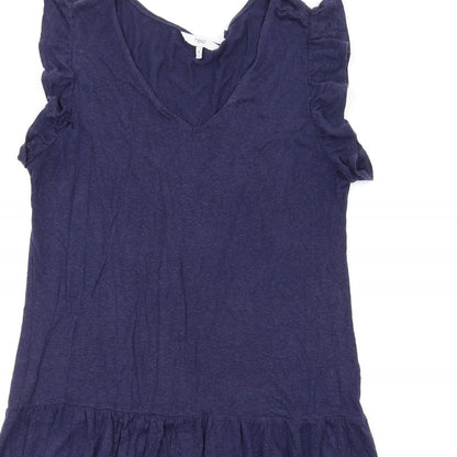 Next Womens Blue Linen A-Line Size 10 V-Neck Pullover