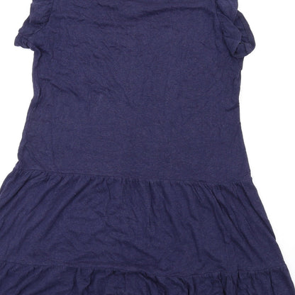 Next Womens Blue Linen A-Line Size 10 V-Neck Pullover