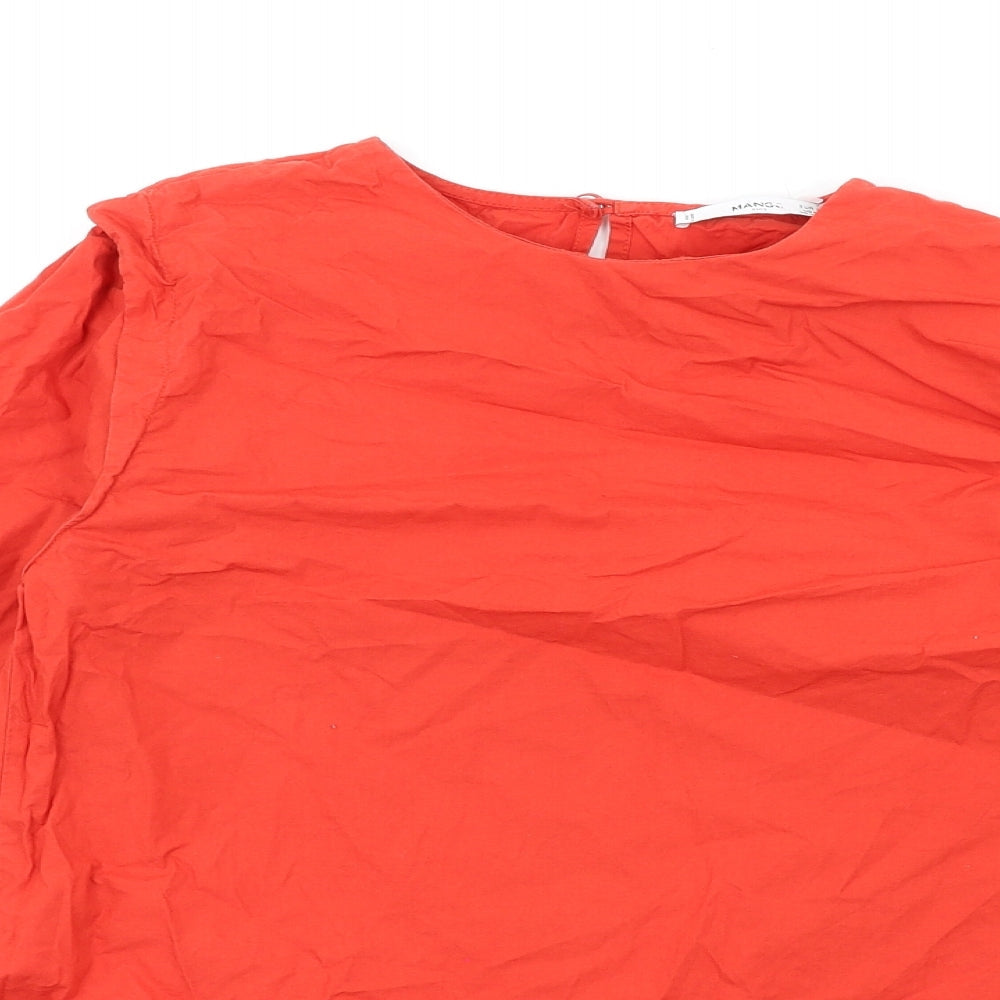 Mango Womens Red Cotton Basic Blouse Size XS Round Neck