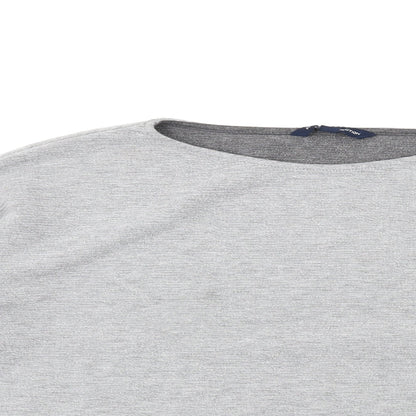 Close-up detail of French Connection women’s grey polyester pullover sweatshirt, size S, pullover