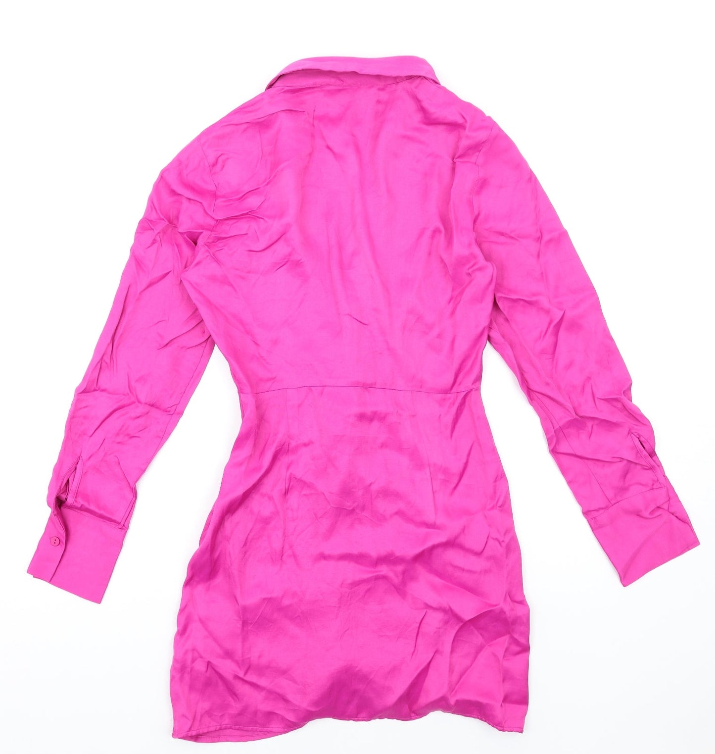 Zara Womens Pink Viscose Shirt Dress Size S Collared Zip