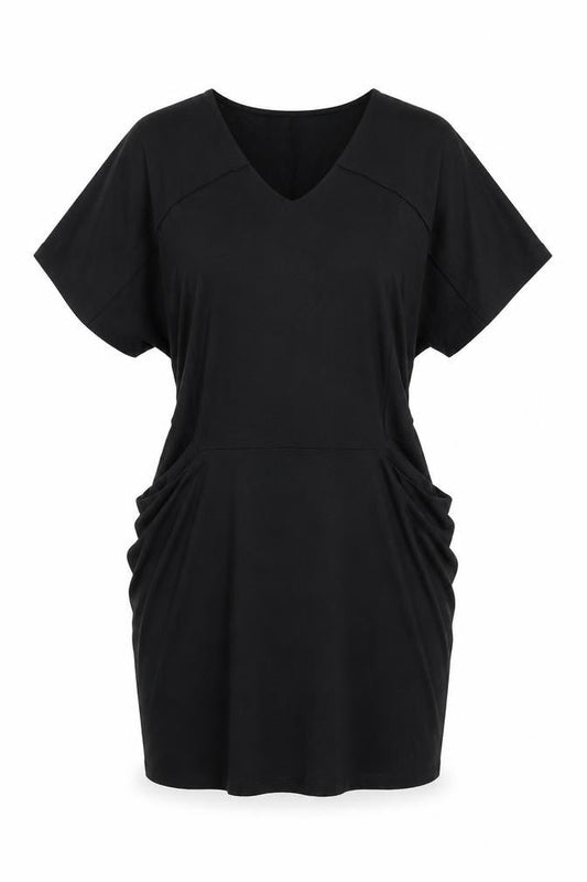 John Lewis Womens Black Lyocell T-Shirt Dress Size S V-Neck Pullover