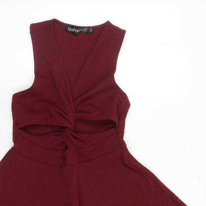 Boohoo Womens Red Polyester Fit & Flare Size 12 Round Neck Pullover