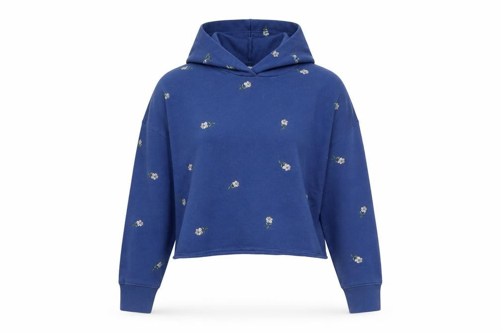 Old Navy Womens Blue Floral Cotton Pullover Hoodie Size 8 Pullover - Cropped Style