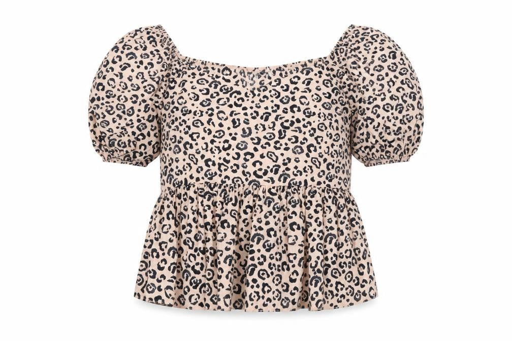 New Look Womens Pink Animal Print 100% Cotton Basic Blouse Size 12 V-Neck - Cheetah Pattern