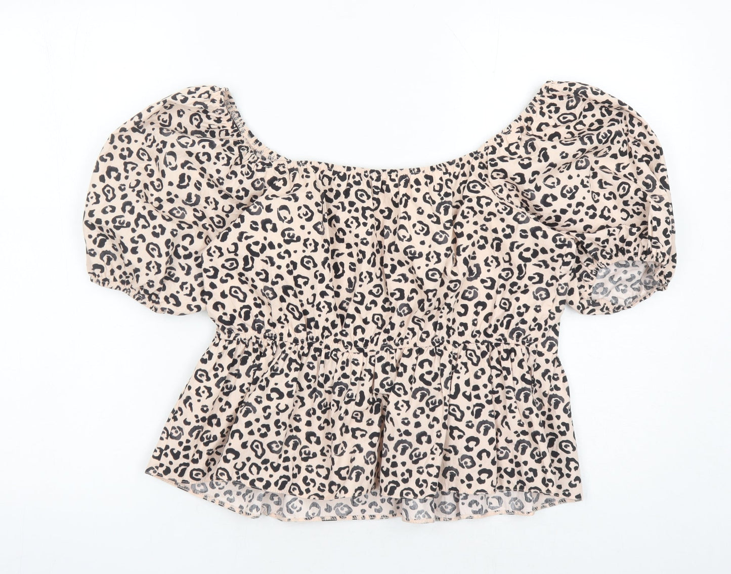 New Look Womens Pink Animal Print 100% Cotton Basic Blouse Size 12 V-Neck - Cheetah Pattern