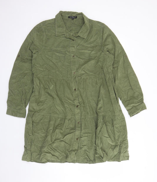 Velvet Heart Womens Green Cotton Shirt Dress Size L Collared Button - Pockets