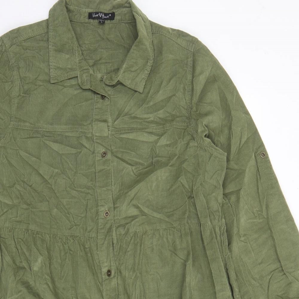 Velvet Heart Womens Green Cotton Shirt Dress Size L Collared Button - Pockets