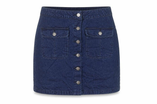 Tu Womens Blue Cotton A-Line Skirt Size 10 Button - Pockets