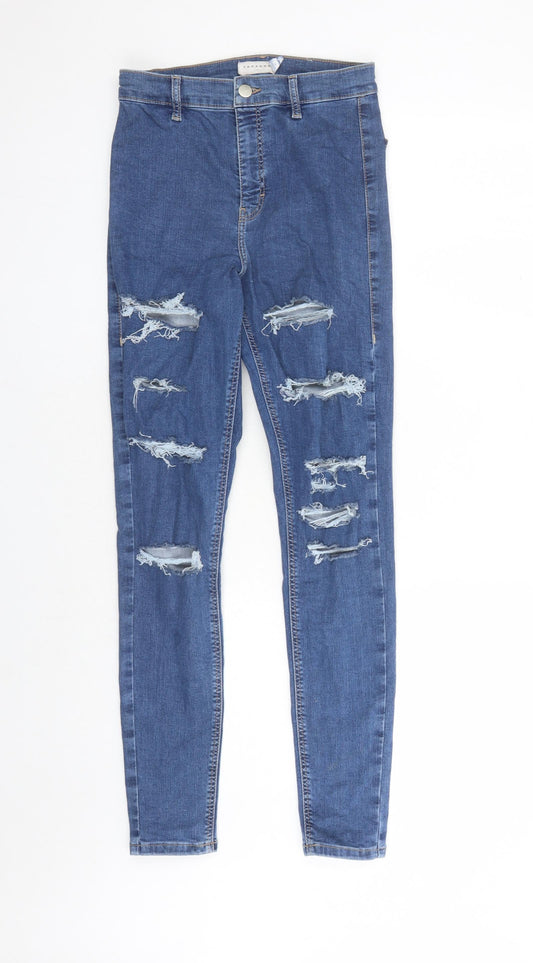 Topshop Womens Blue Cotton Skinny Jeans Size 26 in L28 in Regular Zip - Pockets