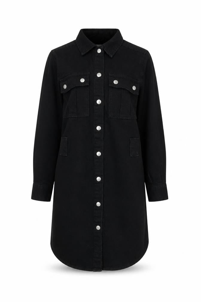 New Look Womens Black Cotton Shirt Dress Size 4 Collared Snap