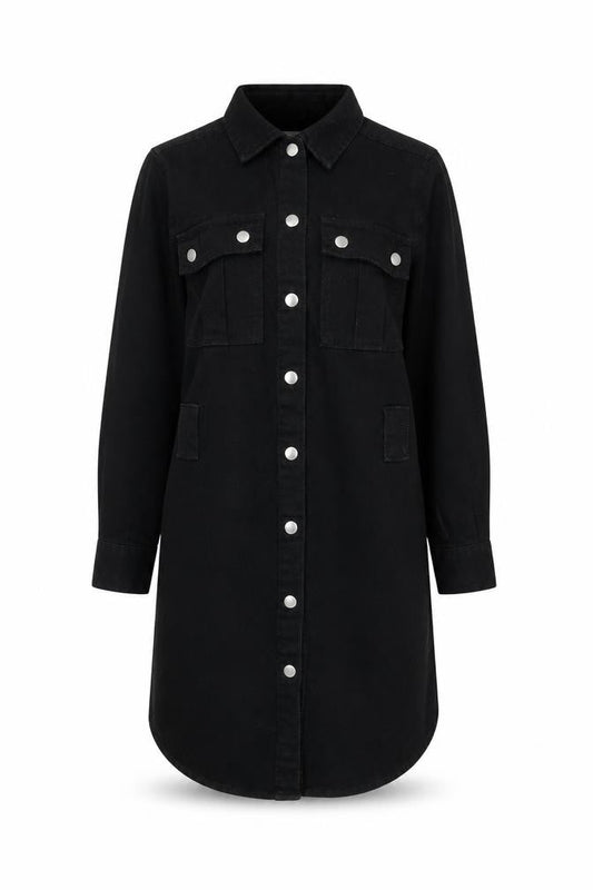 New Look Womens Black Cotton Shirt Dress Size 4 Collared Snap