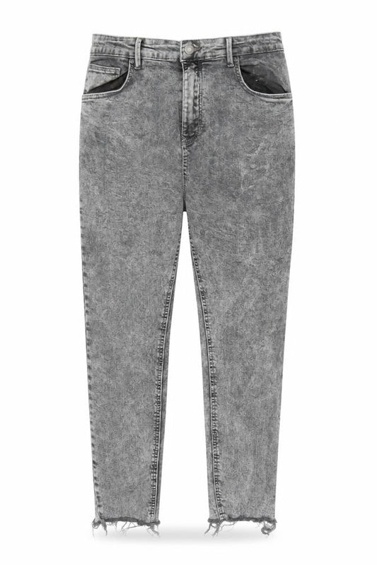 Pull&Bear Womens Grey Cotton Straight Jeans Size 14 L26 in Regular Zip - Raw Hems Pockets