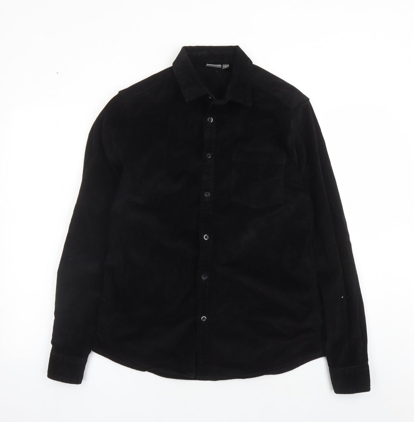 ASOS Mens Black Cotton Button-Up Size M Collared Button