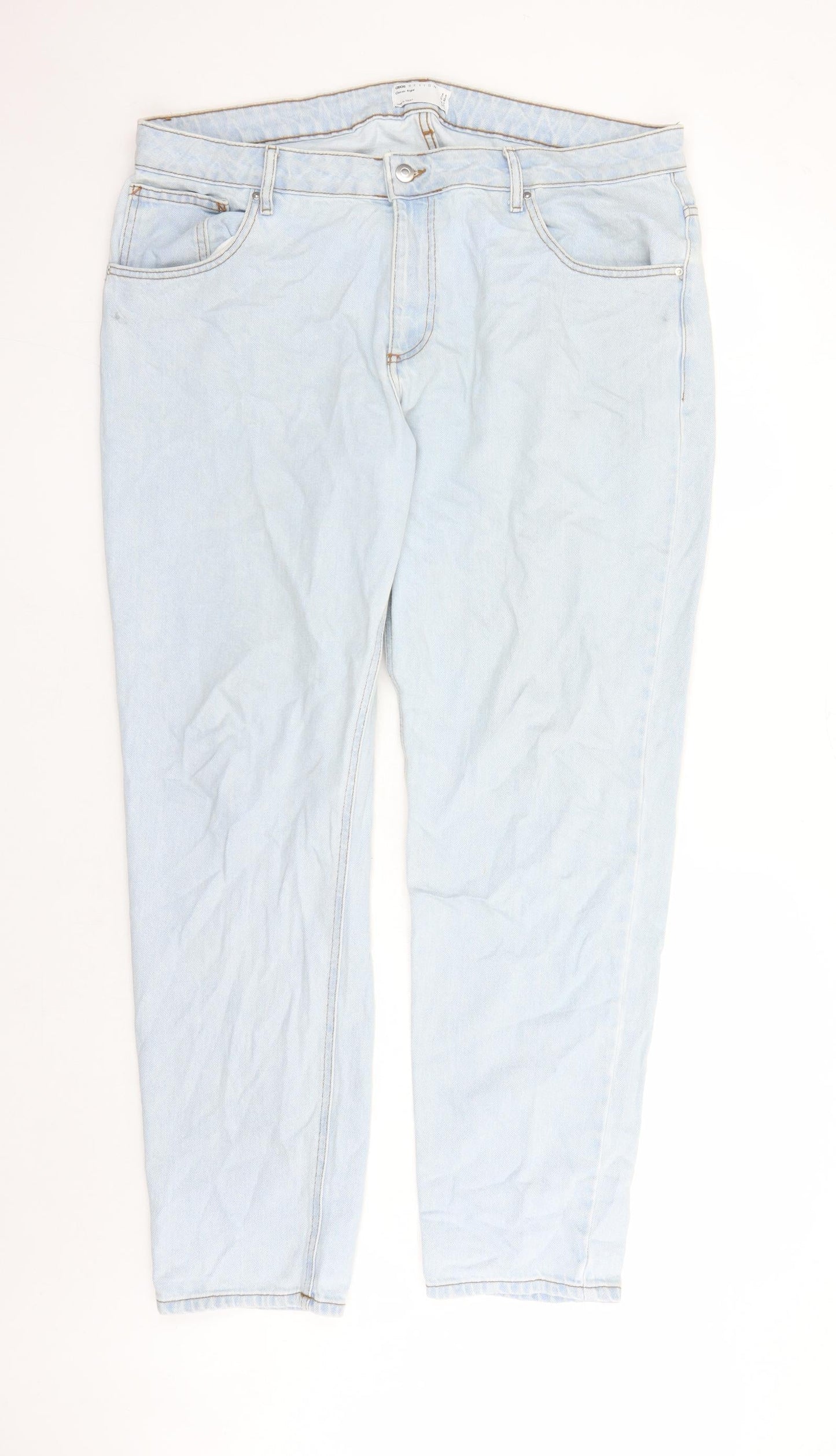 ASOS Mens Blue Cotton Straight Jeans Size 38 in L32 in Regular Zip - Pockets