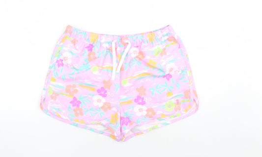 Marks and Spencer Girls Purple Floral Polyester Bermuda Shorts Size 13-14 Years L3 in Regular Drawstring - Elasticated Waist
