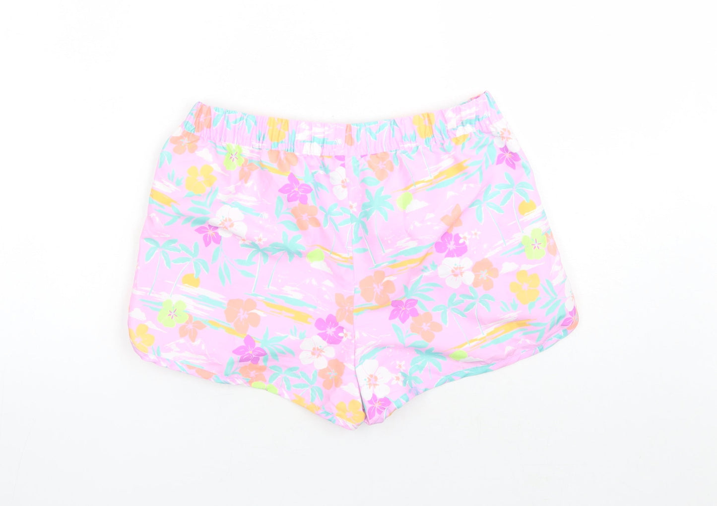 Marks and Spencer Girls Purple Floral Polyester Bermuda Shorts Size 13-14 Years L3 in Regular Drawstring - Elasticated Waist