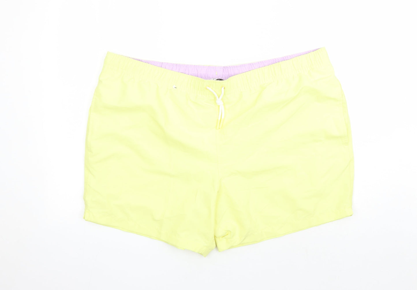 Marks and Spencer Mens Yellow Polyester Sweat Shorts Size 3XL L6 in Regular Drawstring - Elasticated Waist Swim Shorts Pockets