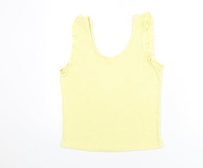 Mango Womens Yellow Polyester Basic Tank Size M Scoop Neck - Ruffle Detail
