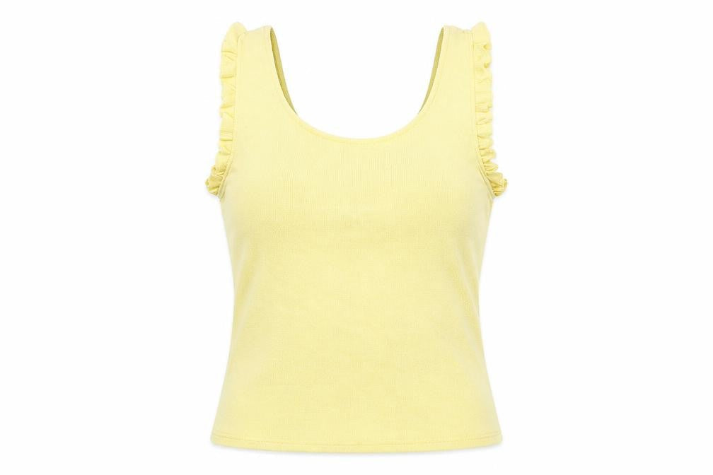 Mango Womens Yellow Polyester Basic Tank Size M Scoop Neck - Ruffle Detail
