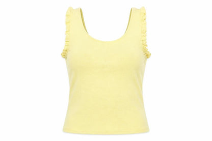 Mango Womens Yellow Polyester Basic Tank Size M Scoop Neck - Ruffle Detail