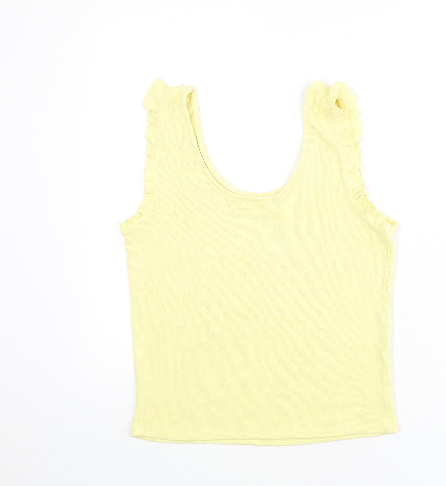 Mango Womens Yellow Polyester Basic Tank Size M Scoop Neck - Ruffle Detail