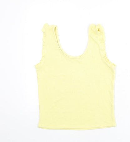 Mango Womens Yellow Polyester Basic Tank Size M Scoop Neck - Ruffle Detail