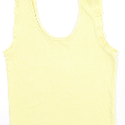 Mango Womens Yellow Polyester Basic Tank Size M Scoop Neck - Ruffle Detail